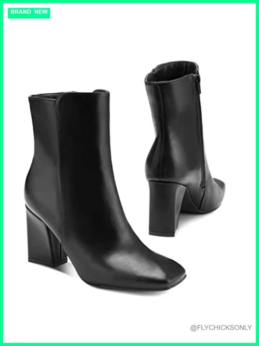 Women's Ankle Boots Square Toe Side Zipper Chunky Block Heel Short Booties